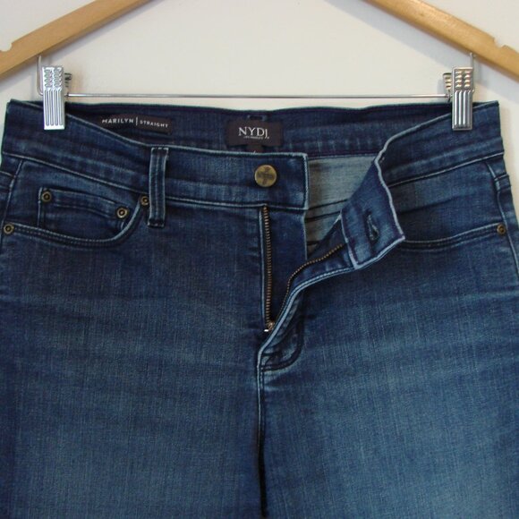 NYDJ Jeans Marilyn Straight Leg Ankle Raw Hem Stretch Lift Tuck Dark Wash Size 6 - Picture 12 of 16